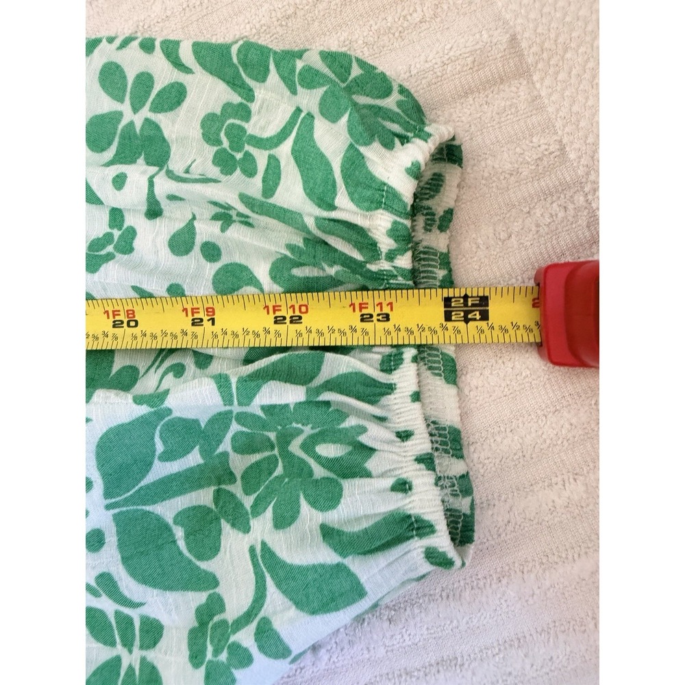 Hope & Harlow Womens L Green Floral Boho Peasant Top Tie Neck Spring Vacation - Picture 13 of 15